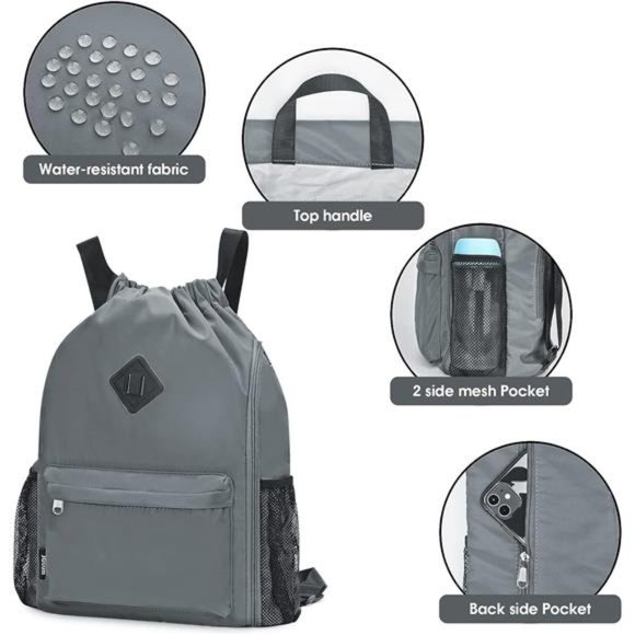 Drawstring Backpack Sports Gym Bag with Shoes Compartment Water-Resistant String - Picture 6 of 6